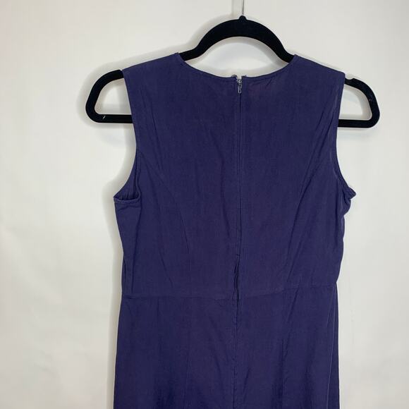 Vintage Blue Purple A Line Dress 100% Silk Sz 4 - Picture 9 of 10